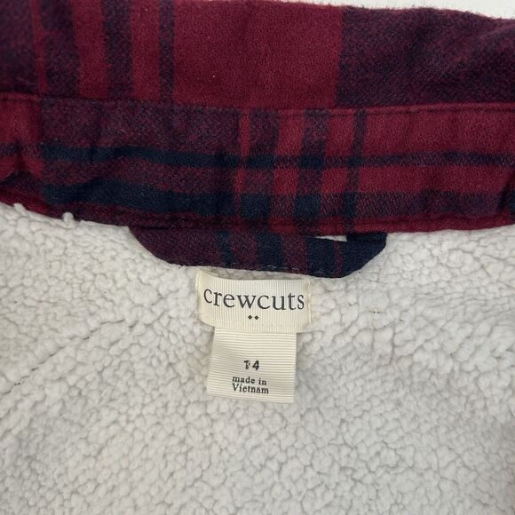 J Crew Crewcuts Boys Sz 14 Flannel Sherpa Lined Jacket Plaid Shacket Navy Red - Picture 6 of 13